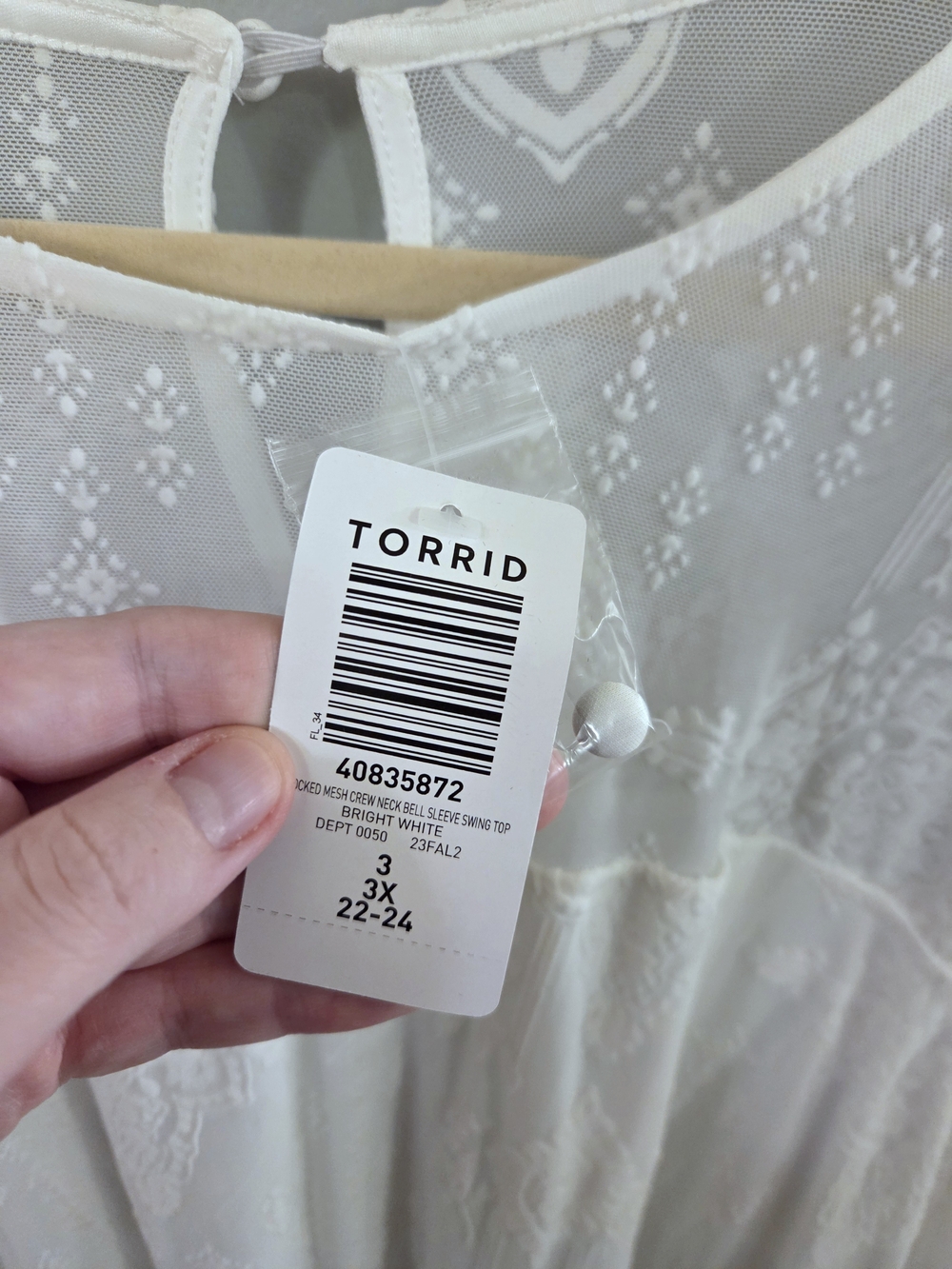 Torrid Bright White Lace Mesh Bell Sleeve Swing Top